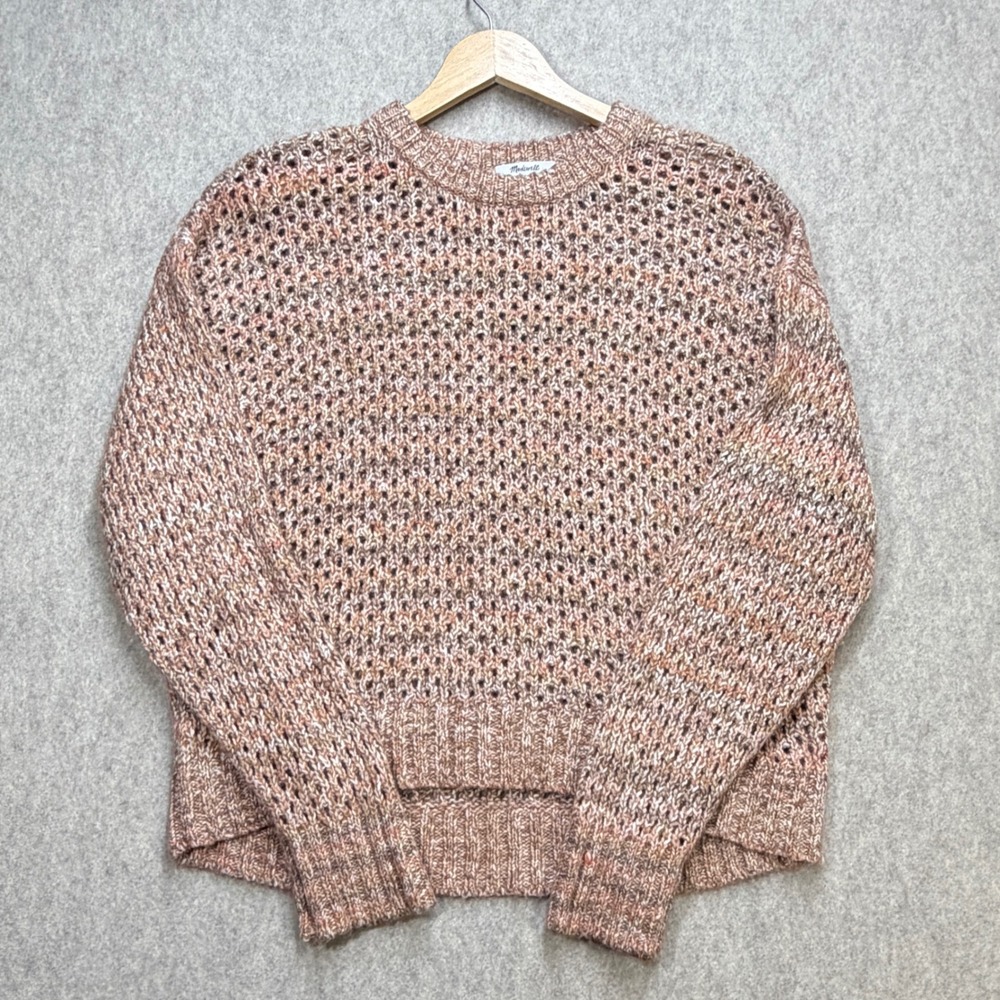 Madewell Sweater Women Large Peach Brown Open Knit Crochet Pullover Boho Coastal